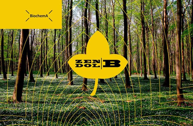 Forest with the logo of Biochem A and Zendol B.